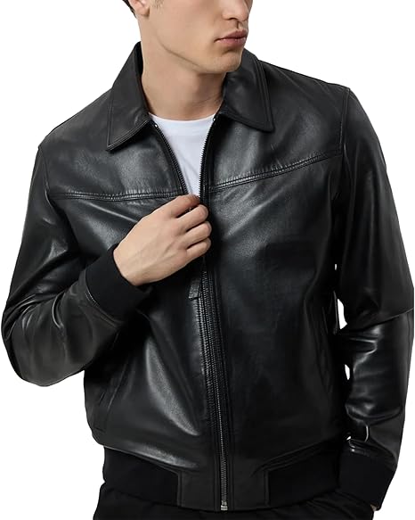 Genuine Lambskin Leather Jacket Men Bomber Varsity Style - Winter Fashion Mens Leather Motorcycle Jacket