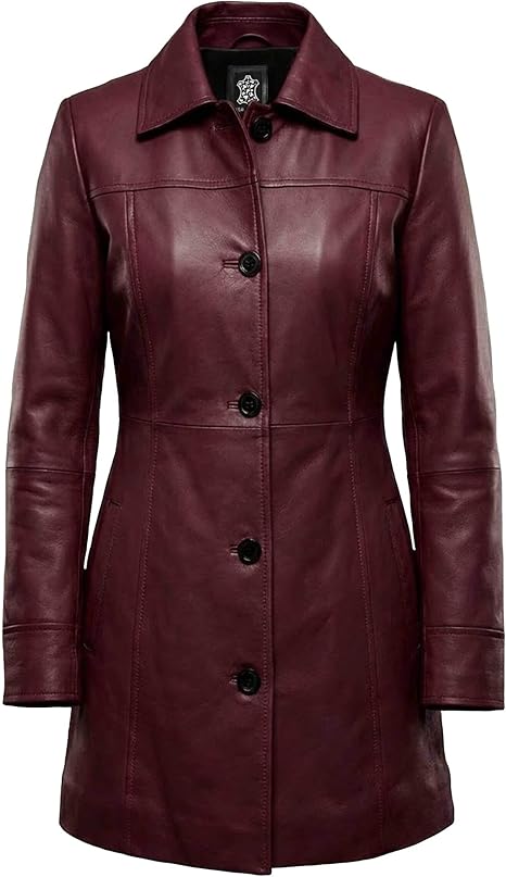 Real Lambskin Long Leather Jacket Women – 3/4 Mid Length Winter Fashion Leather Car Coat Women Casual Style