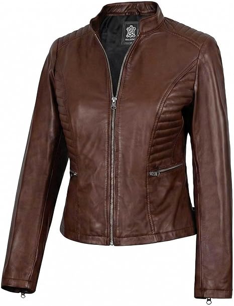 Womens Leather Jacket - Cafe Racer Quilted Style Real Lambskin Leather Jackets for Women