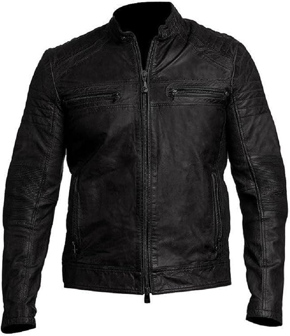 Men's Slim Fit Café Racer Biker Vintage Real Leather Jacket - Distressed Lambskin Motorcycle Jacket For Men