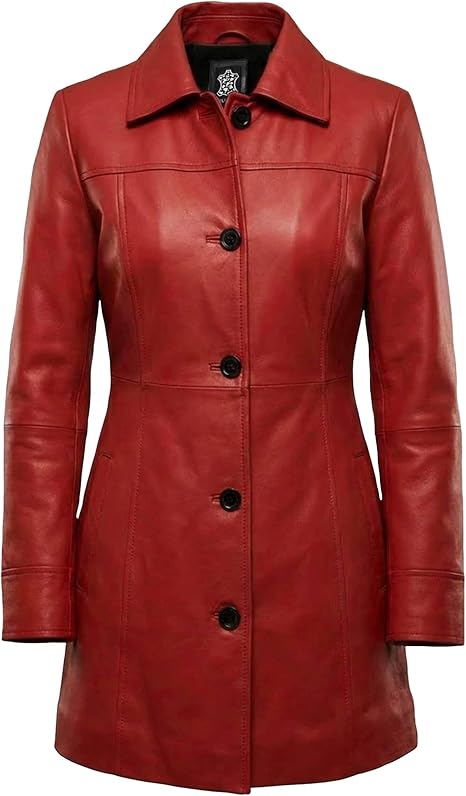 Real Lambskin Long Leather Jacket Women – 3/4 Mid Length Winter Fashion Leather Car Coat Women Casual Style