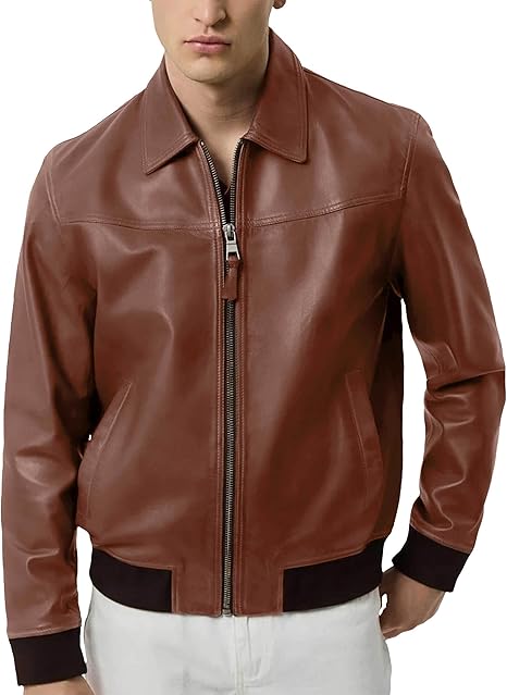 Genuine Lambskin Leather Jacket Men Bomber Varsity Style - Winter Fashion Mens Leather Motorcycle Jacket