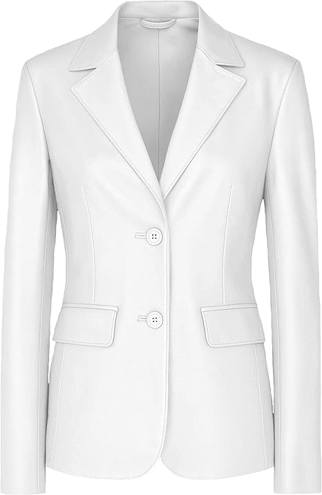 Women's 2 Button Black Leather Blazer - Real Lambskin Formal Tailored Blazer Women - Womens Leather Coats & Jackets